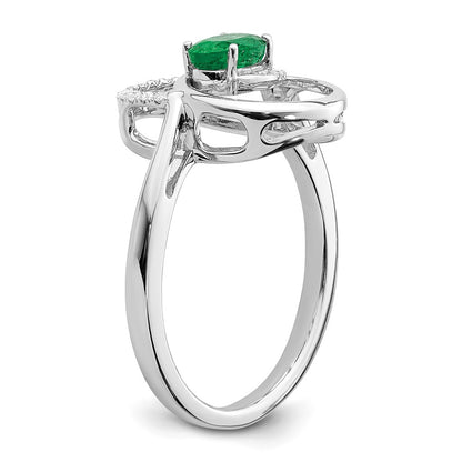 14k White Gold Double Circle Emerald Real Diamond Ring
