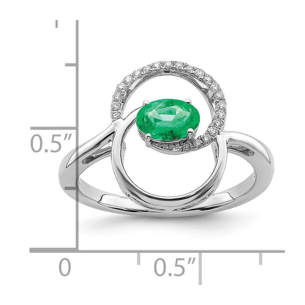 14k White Gold Double Circle Emerald Real Diamond Ring