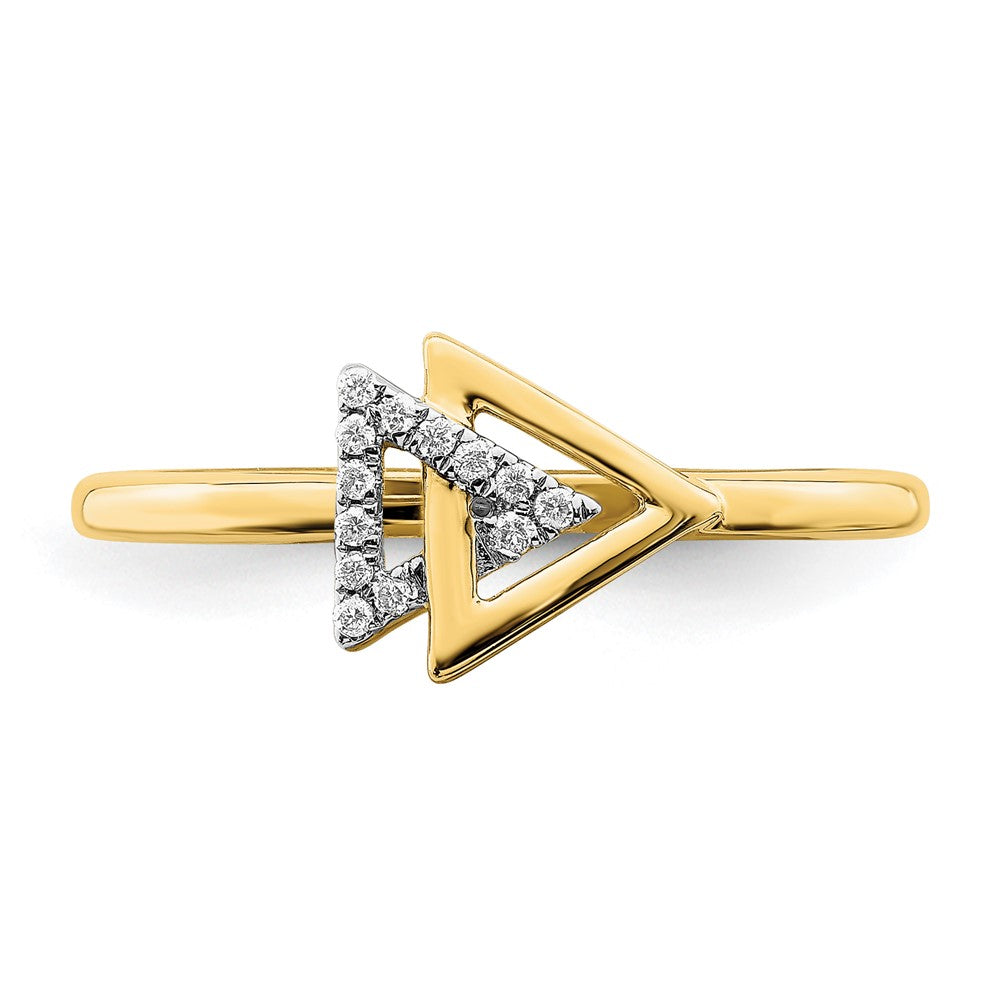 14K Yellow Gold Polished Double Triangle Real Diamond Ring