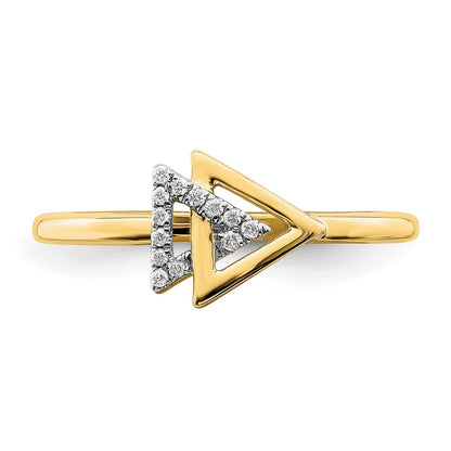 14K Yellow Gold Polished Double Triangle Real Diamond Ring