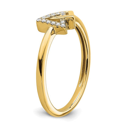 14K Yellow Gold Polished Double Triangle Real Diamond Ring