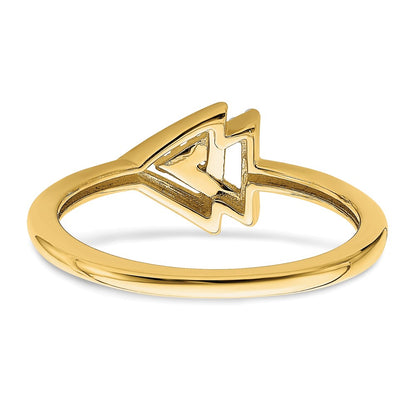 14K Yellow Gold Polished Double Triangle Real Diamond Ring