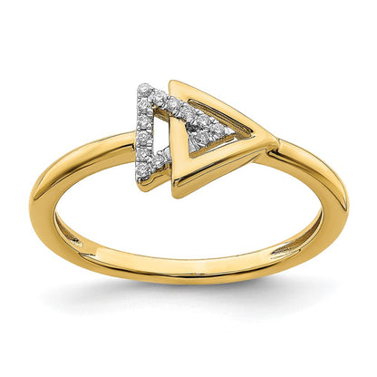 14K Yellow Gold Polished Double Triangle Real Diamond Ring