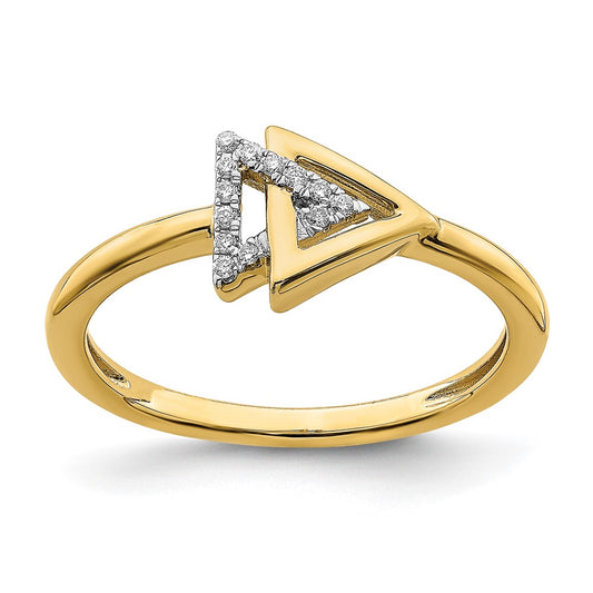 14K Yellow Gold Polished Double Triangle Real Diamond Ring