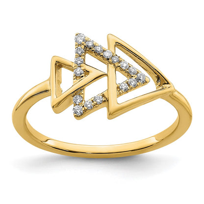 14K Yellow Gold Polished Triple Triangle Real Diamond Ring