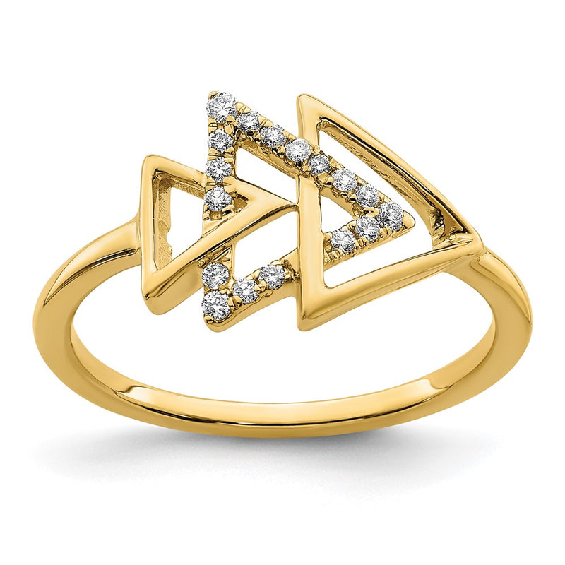14K Yellow Gold Polished Triple Triangle Real Diamond Ring