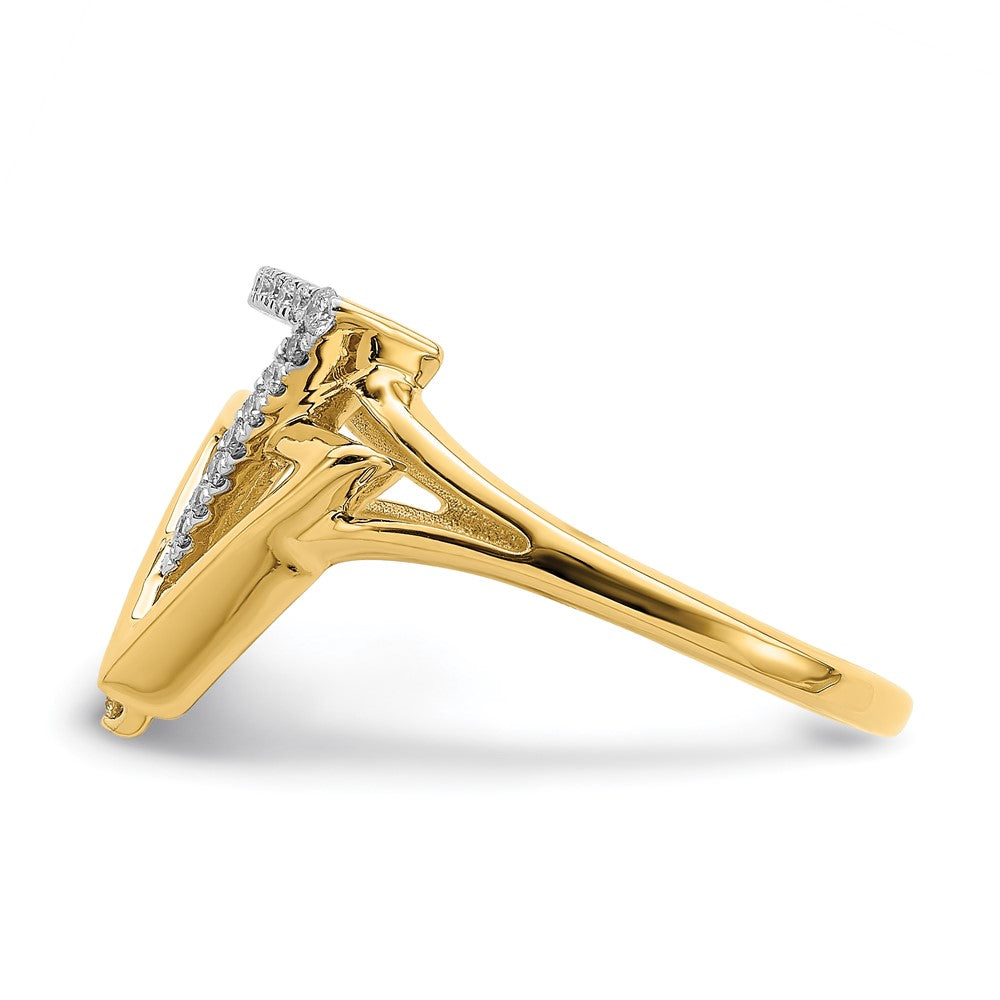 14K Yellow Gold Polished Double Triangle Real Diamond Ring