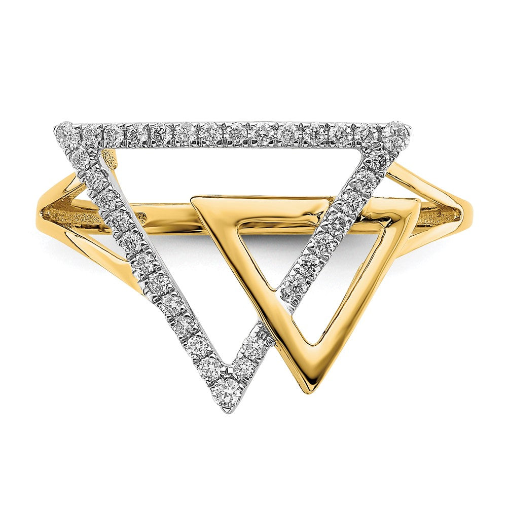 14K Yellow Gold Polished Double Triangle Real Diamond Ring