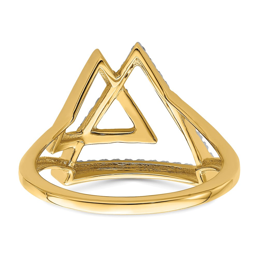 14K Yellow Gold Polished Double Triangle Real Diamond Ring