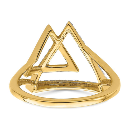 14K Yellow Gold Polished Double Triangle Real Diamond Ring