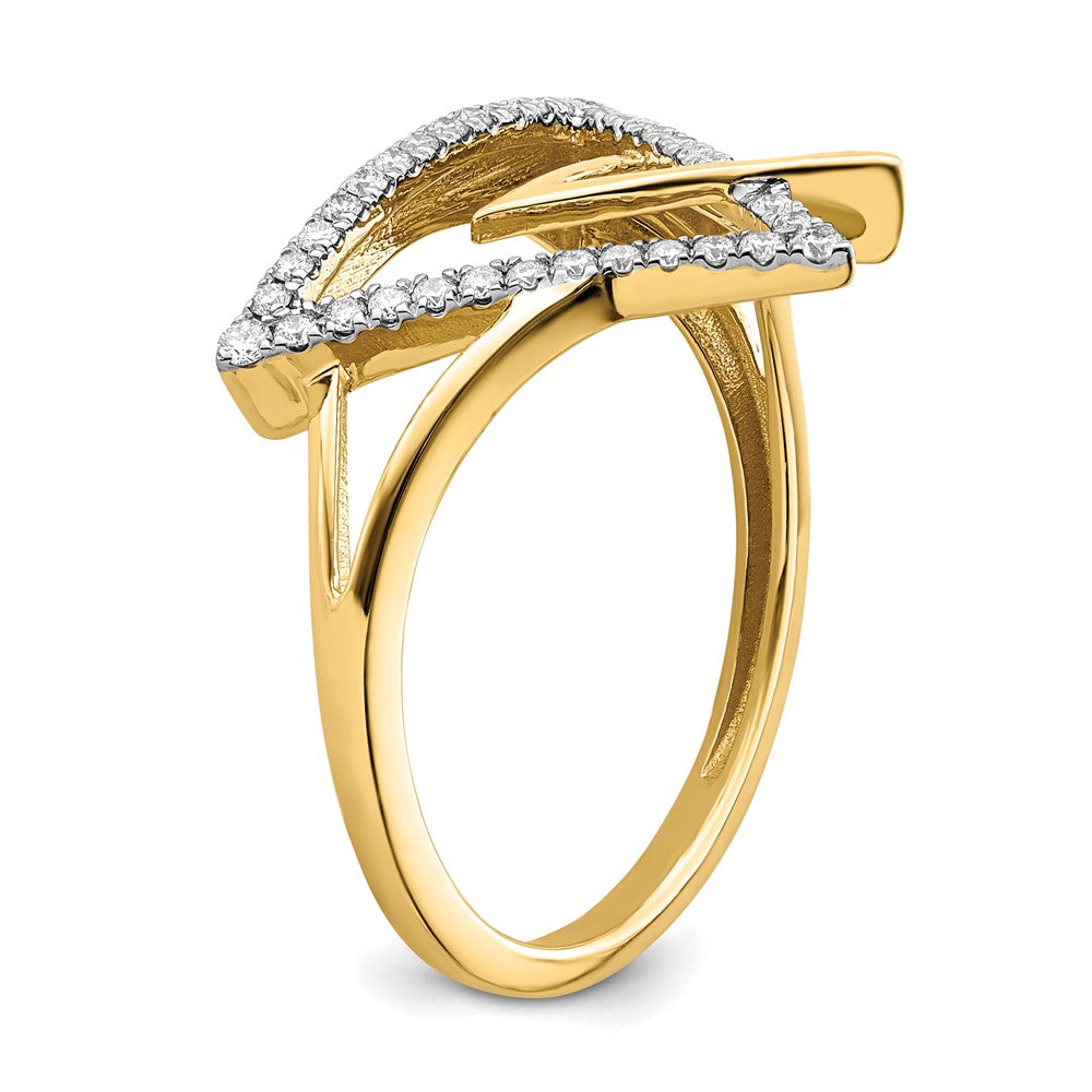 14K Yellow Gold Polished Double Triangle Real Diamond Ring