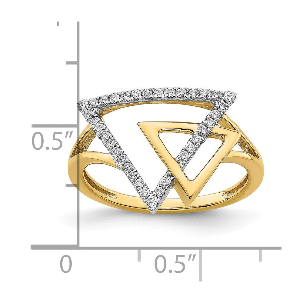 14K Yellow Gold Polished Double Triangle Real Diamond Ring