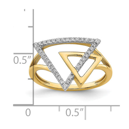 14K Yellow Gold Polished Double Triangle Real Diamond Ring