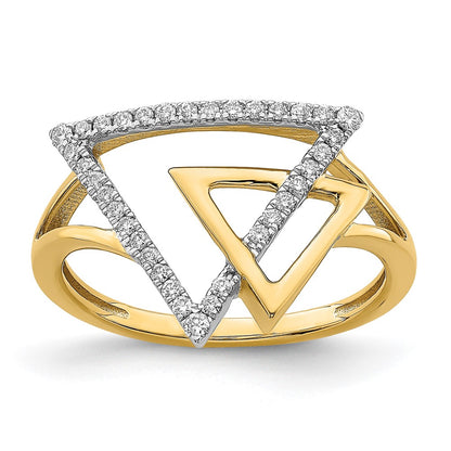 14K Yellow Gold Polished Double Triangle Real Diamond Ring