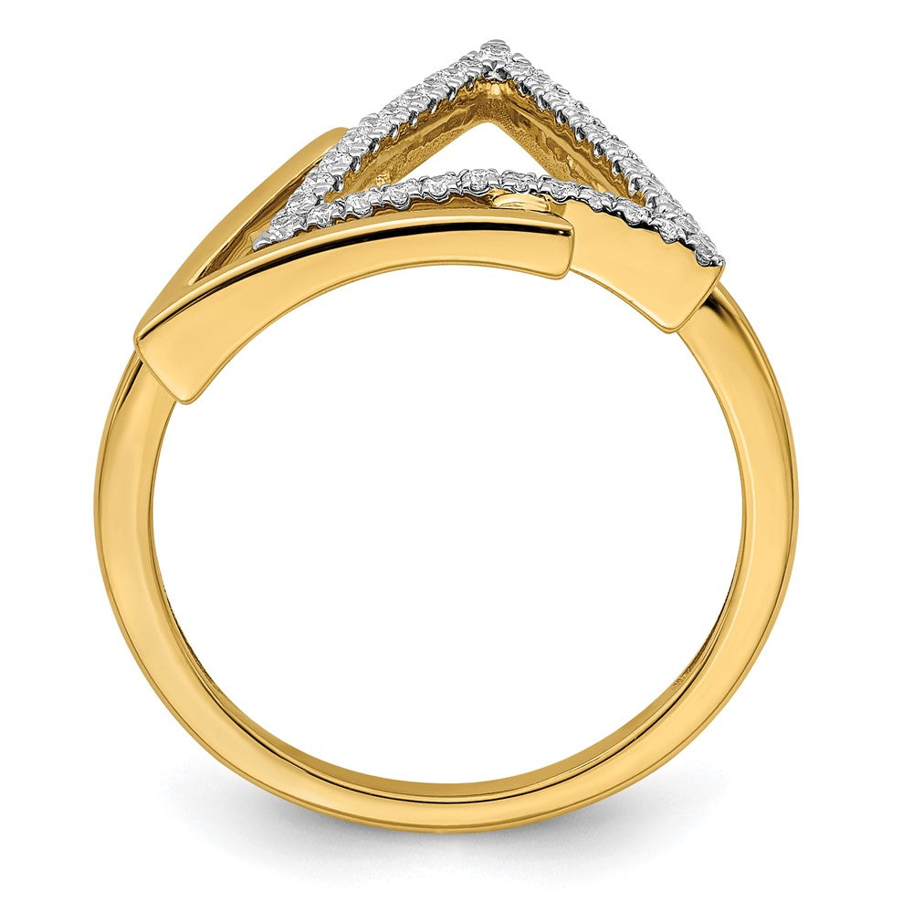 14K Yellow Gold Polished Double Triangle Real Diamond Ring