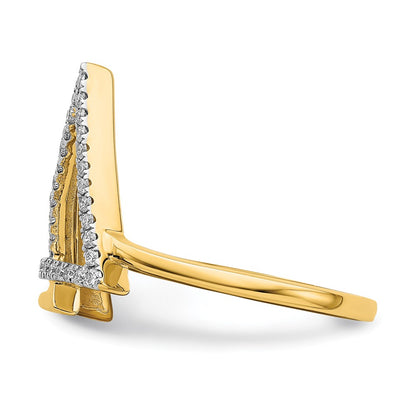 14K Yellow Gold Polished Double Triangle Real Diamond Ring