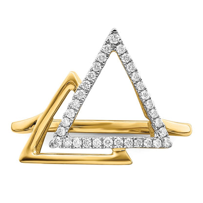 14K Yellow Gold Polished Double Triangle Real Diamond Ring