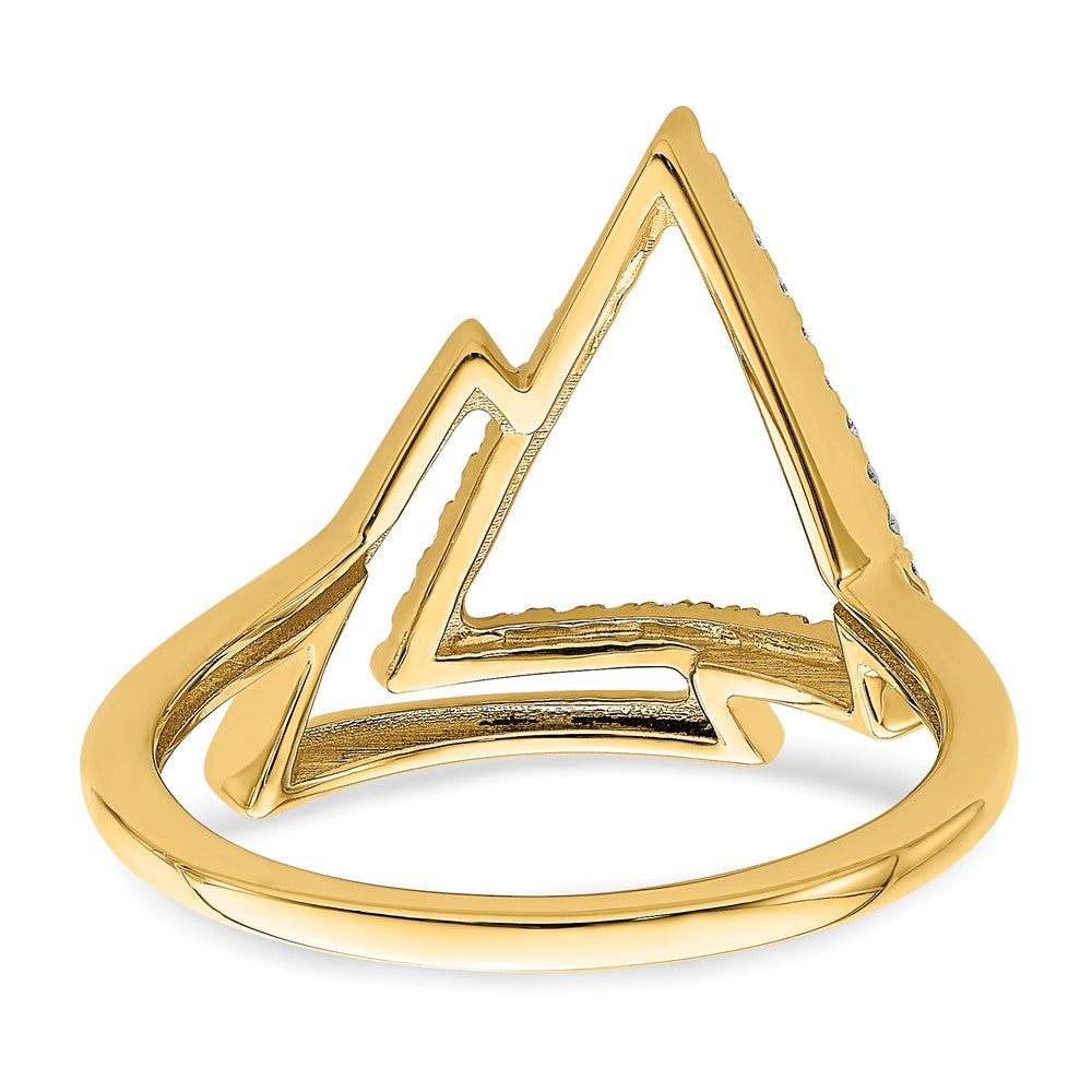 14K Yellow Gold Polished Double Triangle Real Diamond Ring