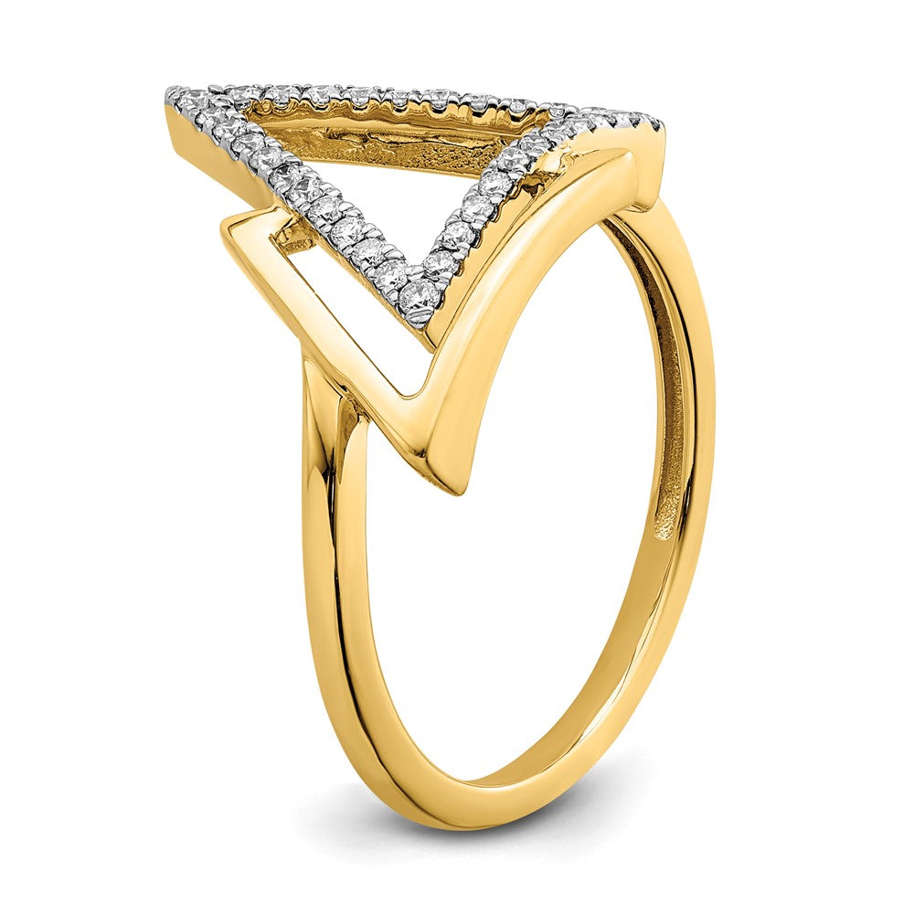 14K Yellow Gold Polished Double Triangle Real Diamond Ring