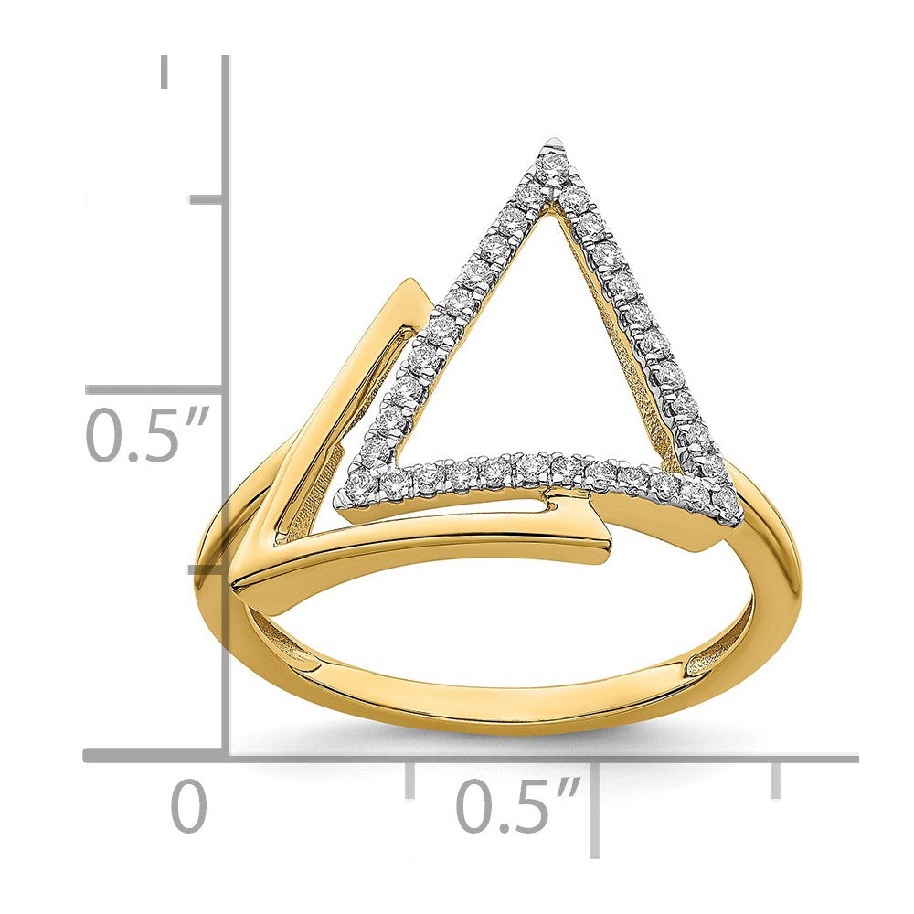 14K Yellow Gold Polished Double Triangle Real Diamond Ring