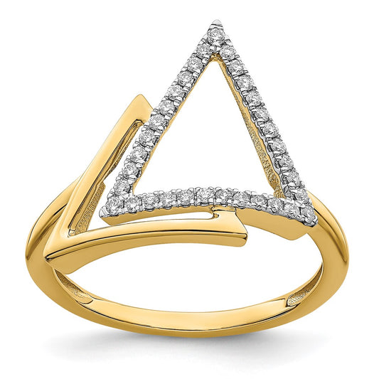 14K Yellow Gold Polished Double Triangle Real Diamond Ring