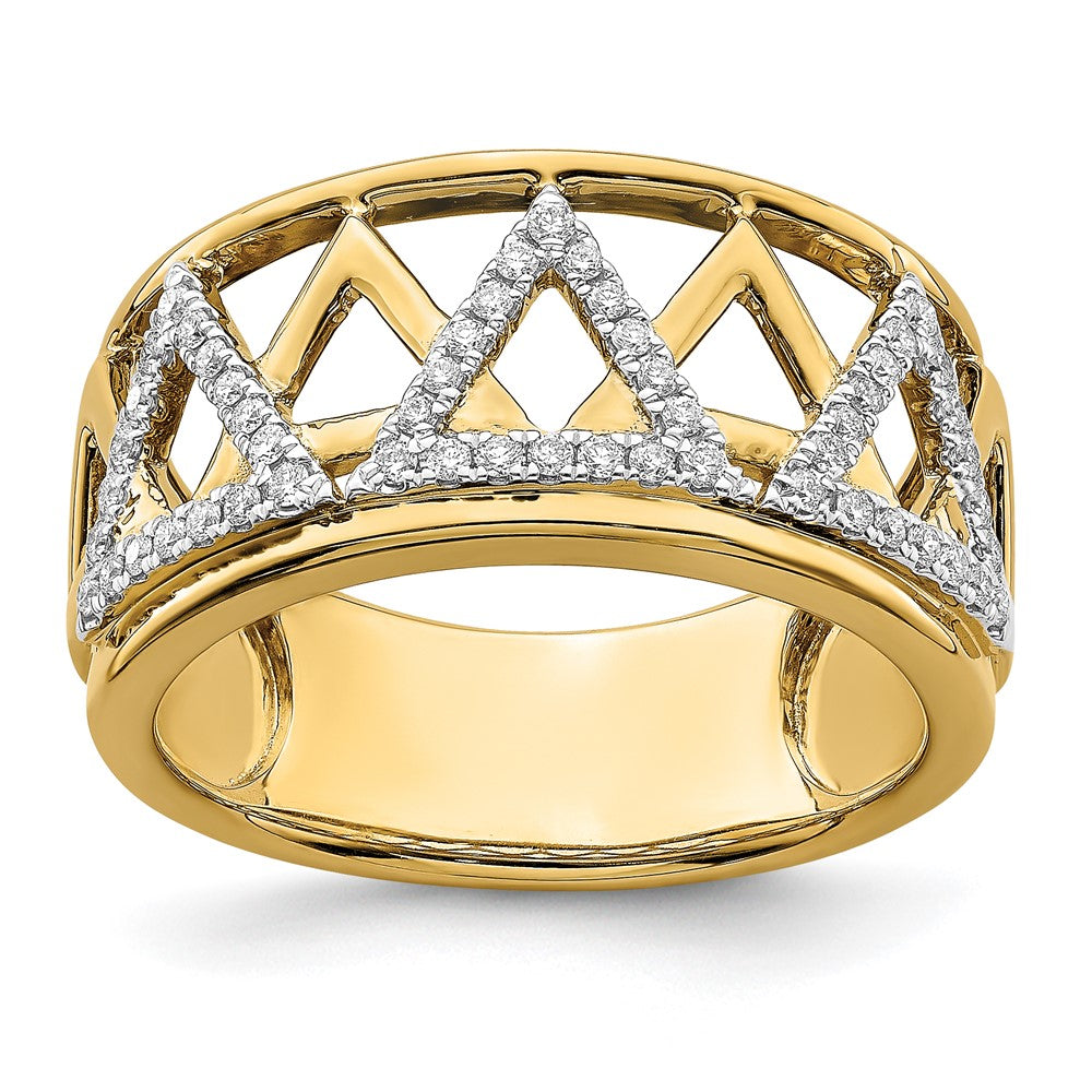 14K Yellow Gold Polished Triangle Band Real Diamond Ring