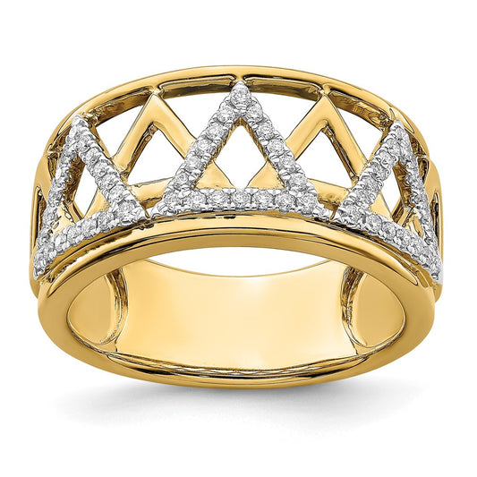 14K Yellow Gold Polished Triangle Band Real Diamond Ring