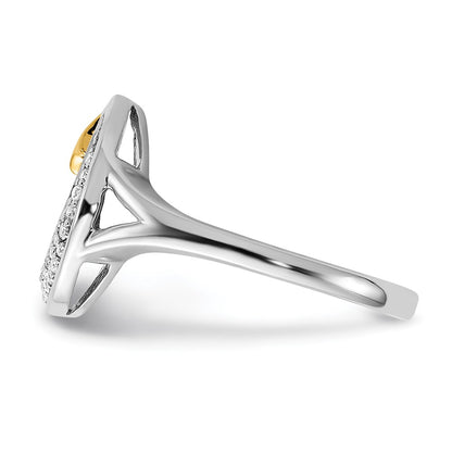 14k Two-Tone Gold Polished Moon and Star Real Diamond Ring