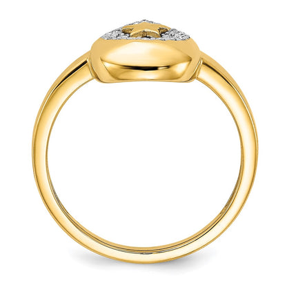 14K Yellow Gold Polished Teardrop w/Star Real Diamond Ring
