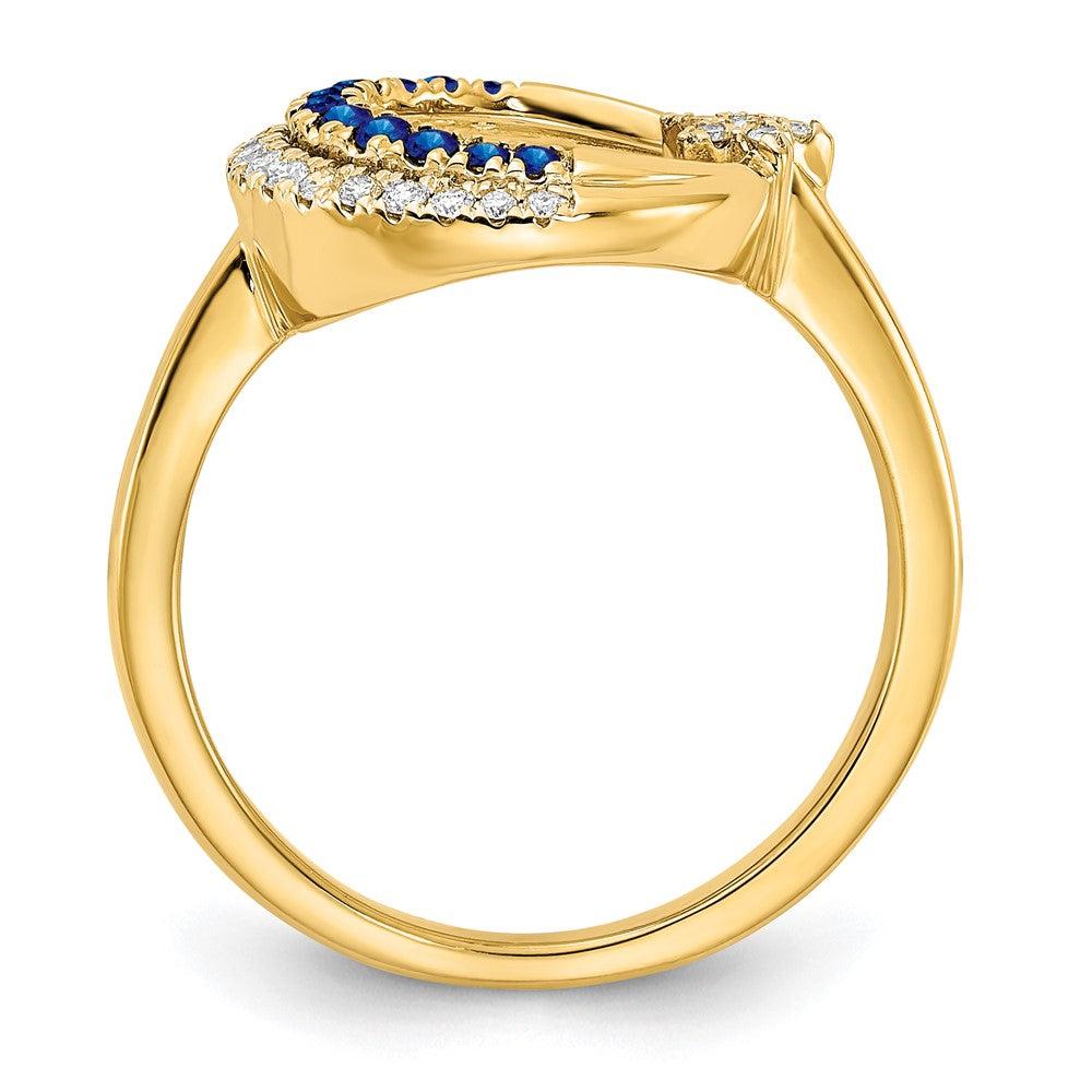 14K Yellow Gold Polished Sapphire and Real Diamond Moon w/Star Ring