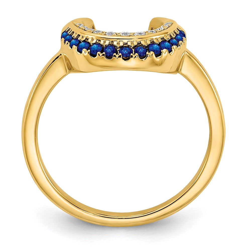 14K Yellow Gold Polished Sapphire and Real Diamond Moon Ring