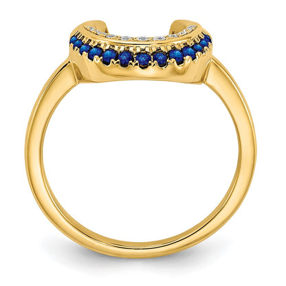 14K Yellow Gold Polished Sapphire and Real Diamond Moon Ring