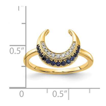 14K Yellow Gold Polished Sapphire and Real Diamond Moon Ring