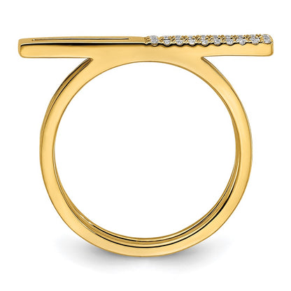 14K Yellow Gold Polished 2 Rectangles Real Diamond Bar Ring
