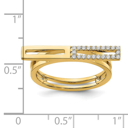14K Yellow Gold Polished 2 Rectangles Real Diamond Bar Ring