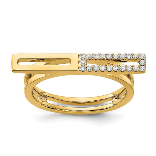14K Yellow Gold Polished 2 Rectangles Real Diamond Bar Ring