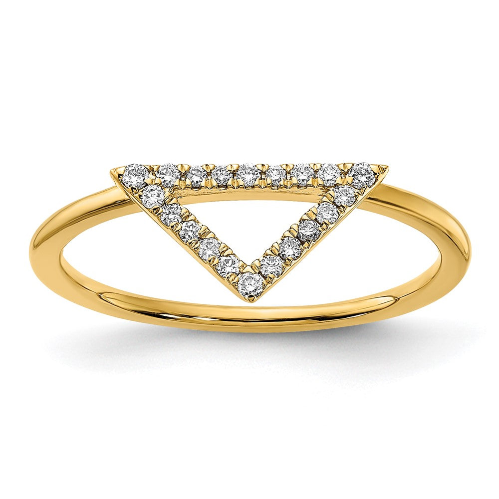 14K Yellow Gold Polished Real Diamond Triangle Ring