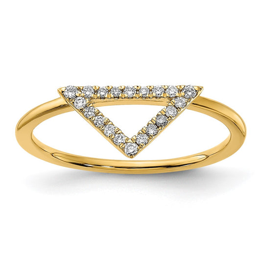 14K Yellow Gold Polished Real Diamond Triangle Ring
