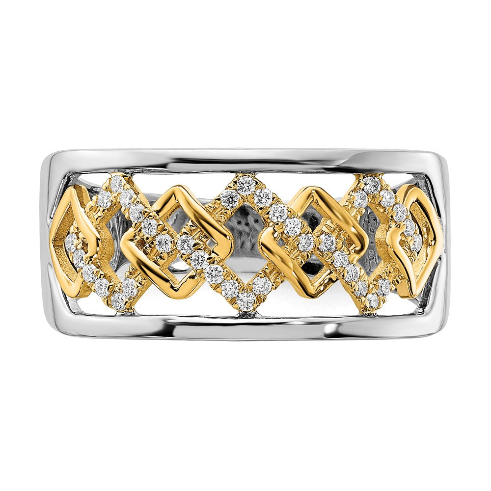 14k Two-Tone Gold Polished Fancy Squares Real Diamond Ring