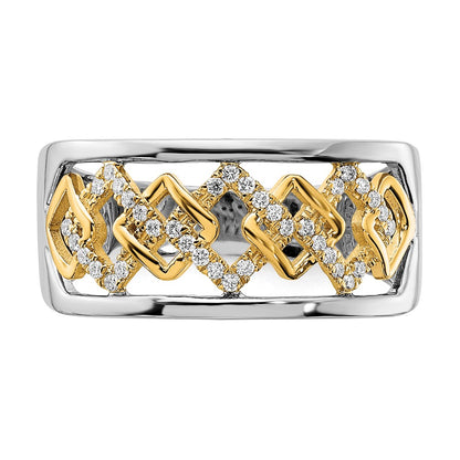 14k Two-Tone Gold Polished Fancy Squares Real Diamond Ring