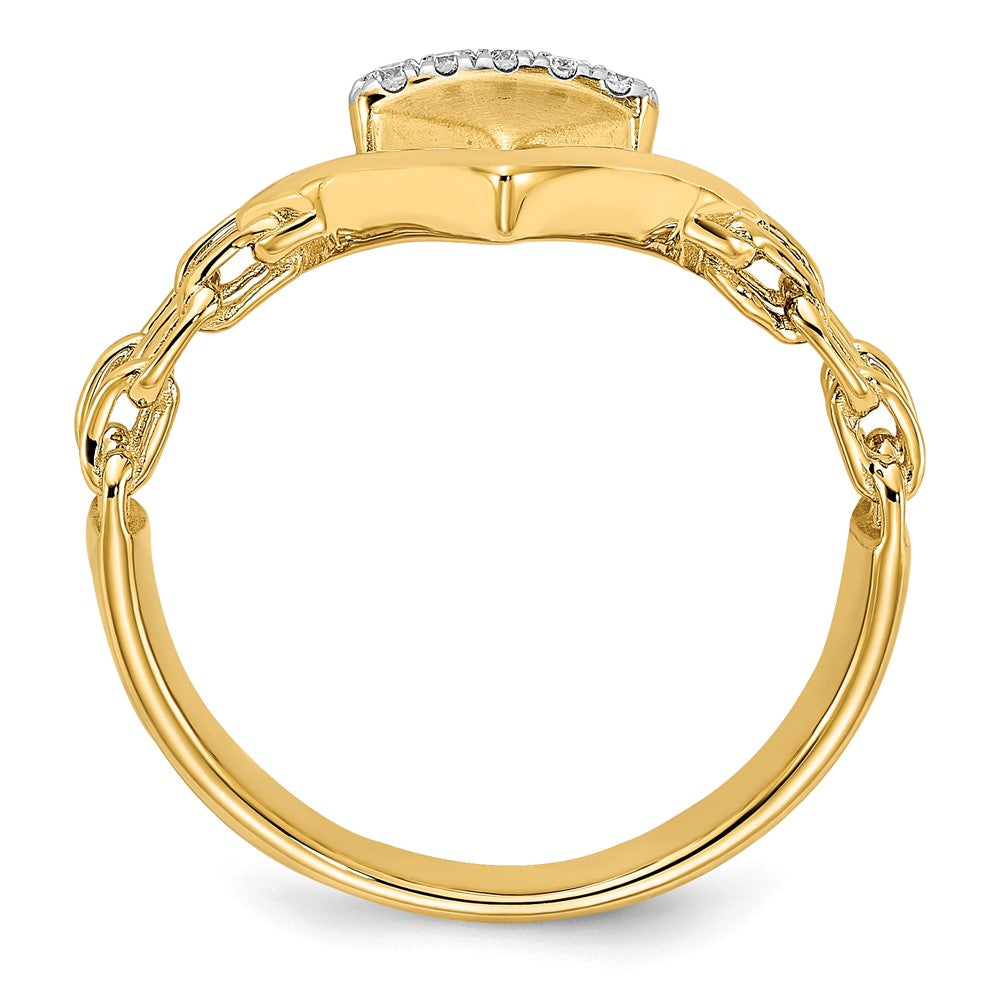 14K Yellow Gold Satin/Polished Real Diamond Double Triangle Chain Accent Ring
