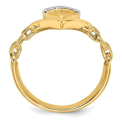 14K Yellow Gold Satin/Polished Real Diamond Double Triangle Chain Accent Ring