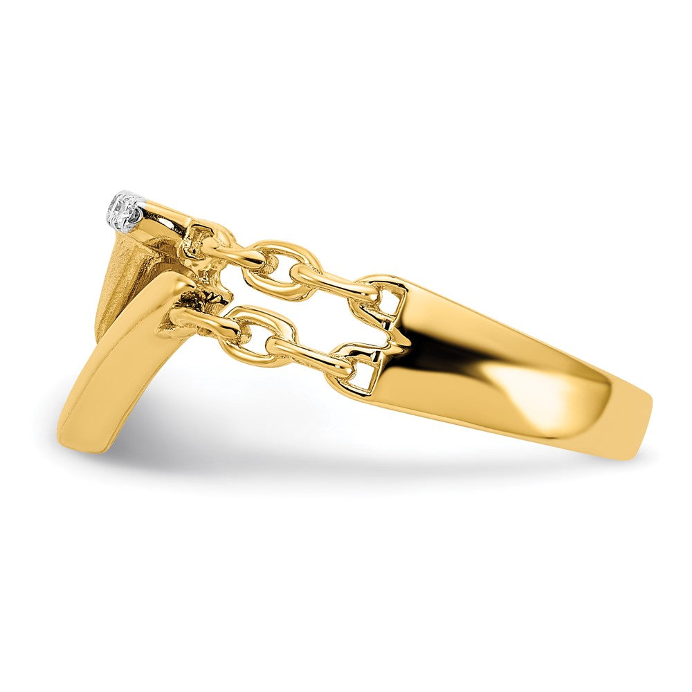 14K Yellow Gold Satin/Polished Real Diamond Double Triangle Chain Accent Ring