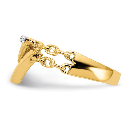 14K Yellow Gold Satin/Polished Real Diamond Double Triangle Chain Accent Ring
