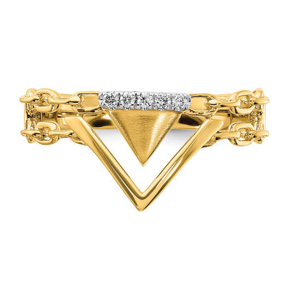 14K Yellow Gold Satin/Polished Real Diamond Double Triangle Chain Accent Ring
