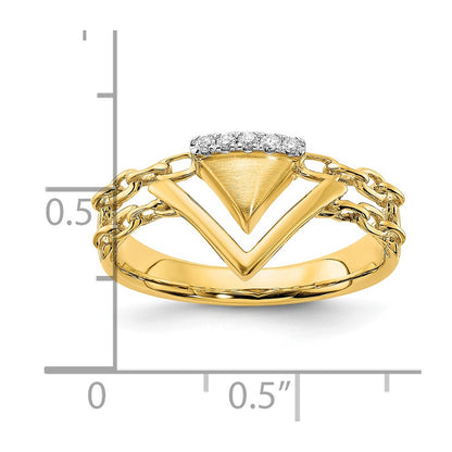 14K Yellow Gold Satin/Polished Real Diamond Double Triangle Chain Accent Ring