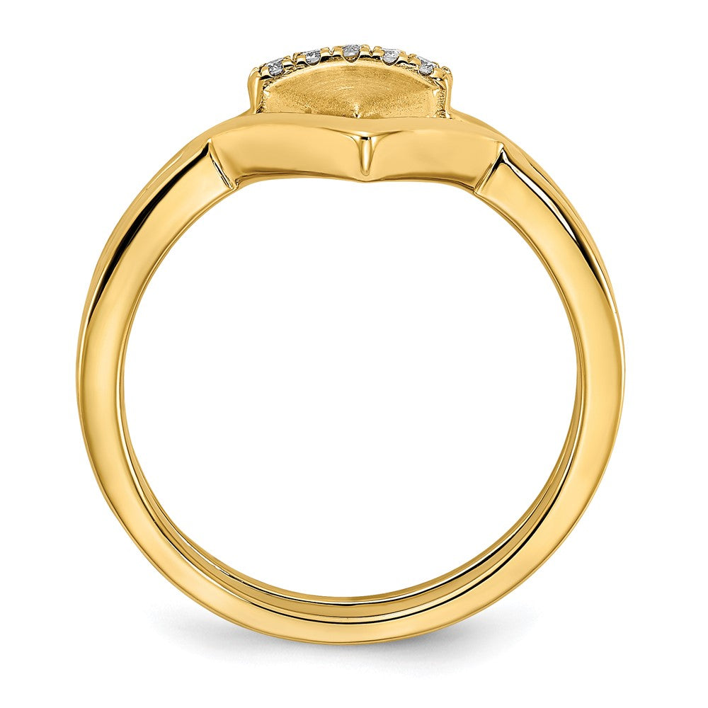 14K Yellow Gold Satin and Polished Real Diamond Double Triangle Ring