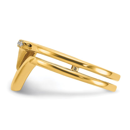 14K Yellow Gold Satin and Polished Real Diamond Double Triangle Ring
