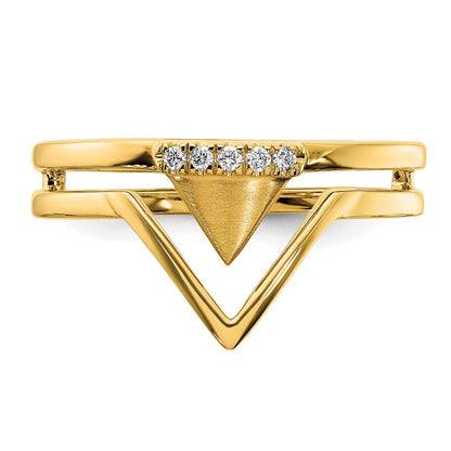 14K Yellow Gold Satin and Polished Real Diamond Double Triangle Ring