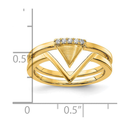 14K Yellow Gold Satin and Polished Real Diamond Double Triangle Ring